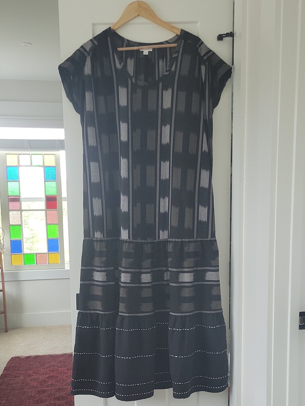 Pure Jill By J. Jill Black Ikat Patterned Short-Sleeve Cotton Dress